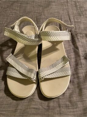 Dansko White Women's Strap Sandals with Chevron Webbing